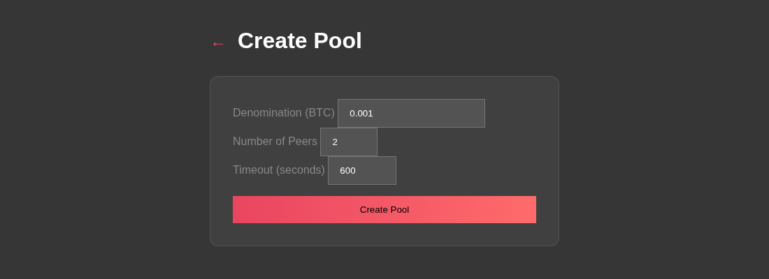 Create Pool form